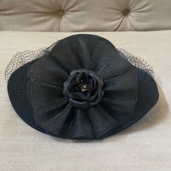 Geo W Bollman CO Black Wool Hat Flower Netting Ribbon USA Vintage main image 9